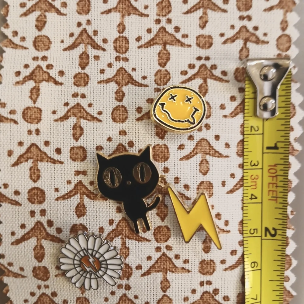 NWOT Cute Enamel Pin Set - Black Cat, Yellow Lightning, White Flower, Smiley